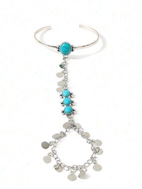 Boho silver chain western turquoise cuff bracelet, new!